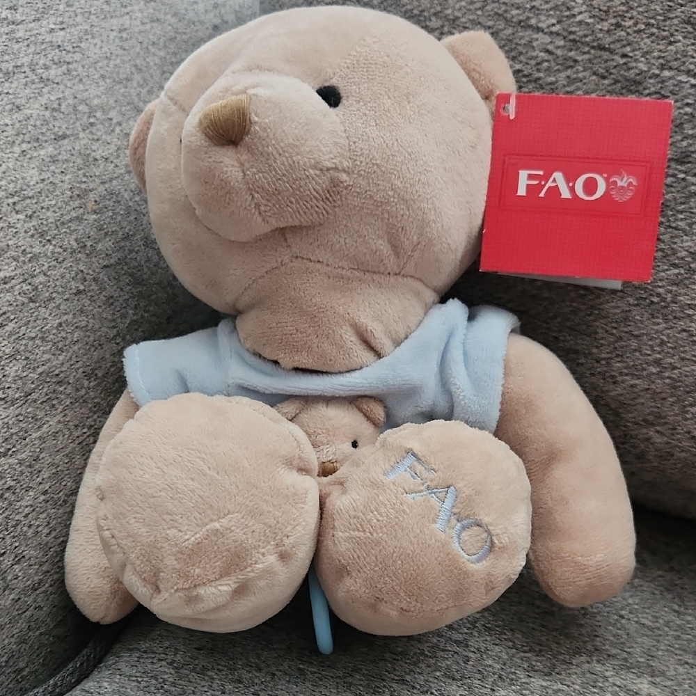 FA Plush Teddy Bear in Beige with Light Blue Vest